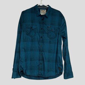Garcia Jeans Blue and Grey/Faded Black Checkered Casual Button Down Shirt